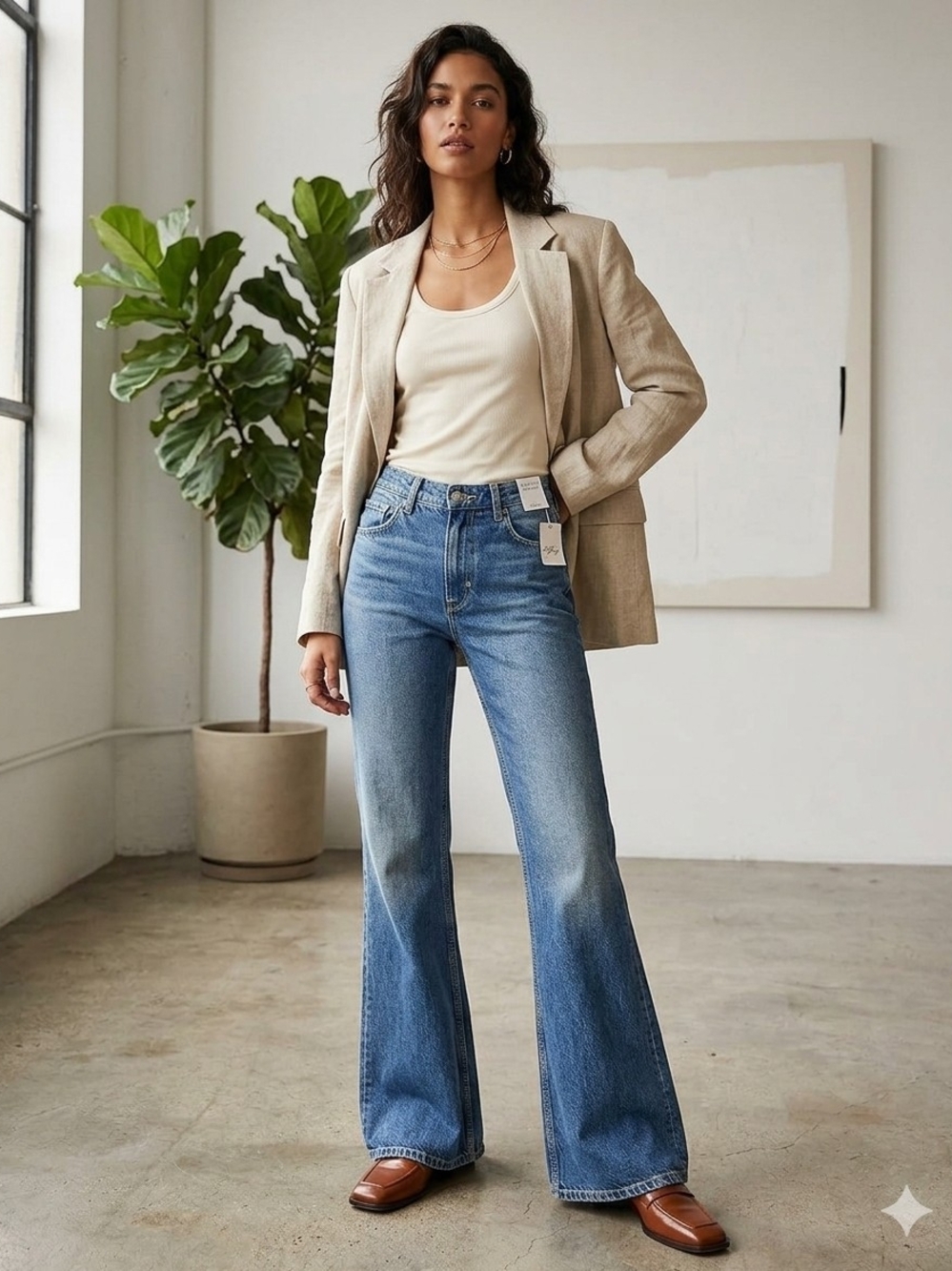Free People We The Free West Coast Relaxed Flare Jeans Blue Denim NWT Size 28